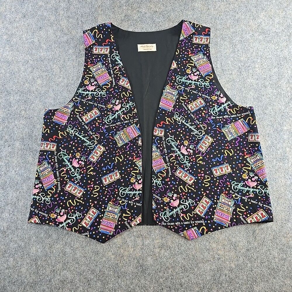 Vintage Exec Tours Champagne Slots 777 Jackpot Fashion Vest 90s 80s Size Large